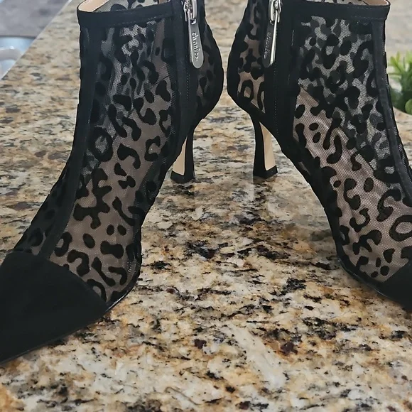 Charles By Charles David Black Leopard Mesh Pointed-Toe Kitten Heel Booties - Picture 2 of 4